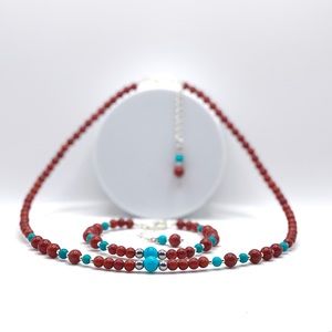 Red Coral & Turquoise Choker Necklace